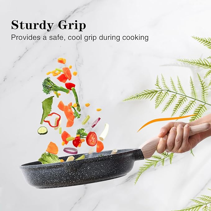 Kordisen Nonstick Frying Pan Set with Lids, 3 Piece Skillet Set, Healthy Induction Cookware Cooking Pan, Stay-Cool Handle, Compatible with All Stovetops, PFOA Free (9.5, 11, 12.5 Inch)