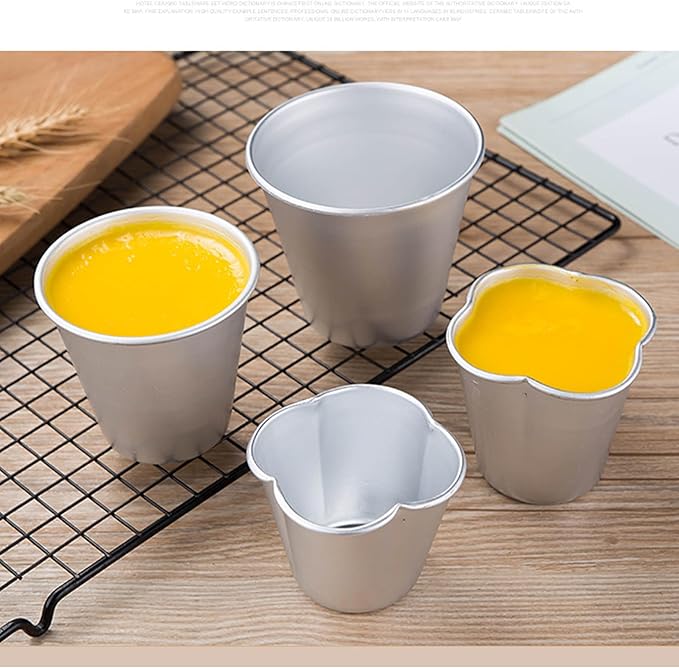 6 Packs Popover Pan, Aluminium Pudding Tin Cup Baking Maker, Individual Muffin Chocolate Molten Brownie Tumbler Raspberry Souffle Cupcake Moulds - Round Pudding 3.2"x 2.9"
