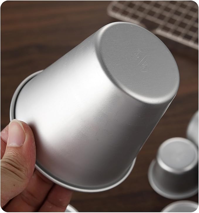 6 Packs Popover Pan, Aluminium Pudding Tin Cup Baking Maker, Individual Muffin Chocolate Molten Brownie Tumbler Raspberry Souffle Cupcake Moulds - Round-Pudding 3"x 2.2"