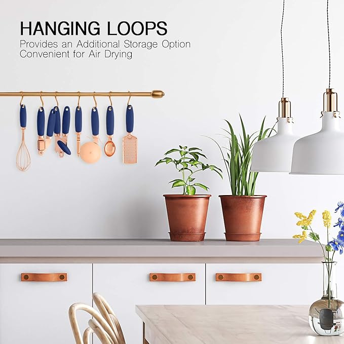 COOK WITH COLOR Kitchen Gadget Set Copper Plated Stainless Steel Utensils with Soft Touch Handles, Copper Navy, 7 Pieces