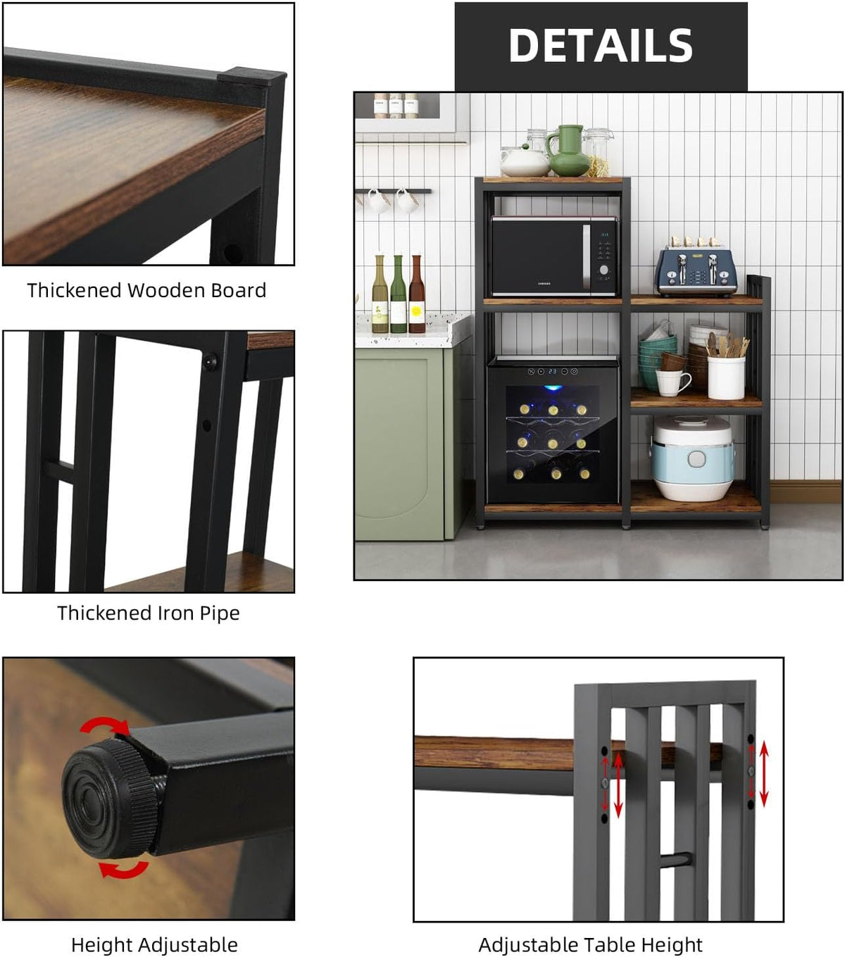 BRIGHTSHOW Kitchen Storage Shelf Bakers Rack, 6-Tier Coffee Bar Table, Kitchen Microwave & Mini Fridge Stand Shelves for Spices, Pots and Pans (52 x 40 x 17.5inch) (Tiger Brown)