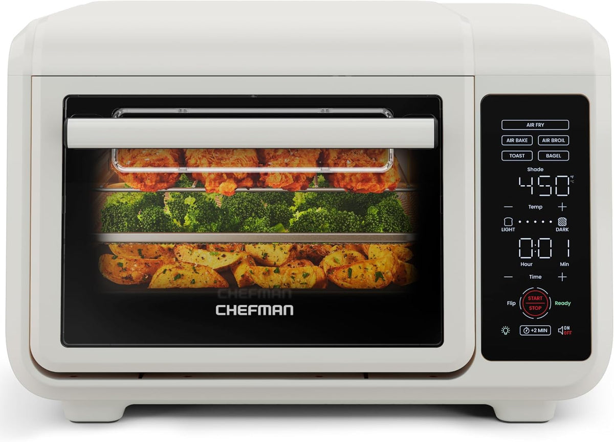 Chefman Air Fryer Toaster Oven Combo, 15 Qt. Countertop Oven for Quick & Healthy Meals, Bake, Broil, Air Fry, Toast, and Bagel Functions, 450°F Max Temp, 4 Slice Toaster Oven Air Fryer Combo – White