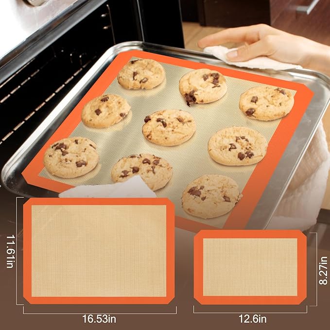 Silicone Baking Mat, 3 Pack Reusable Baking Mat, Non-Stick, Food Safe Silicone Mats for Baking, Oven Baking Sheet for Making Cookies, Macaroons, Bread