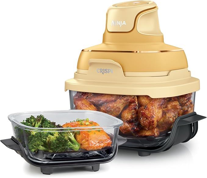 Ninja Crispi 4-in-1 Glass Air Fryer | 450°F | Non-Toxic | 4QT & 6-Cup Glass Containers w/Lids | Microwave, Freezer, Dishwasher Safe | Max Crisp, Air Fry, Bake, Recrisp | Ginger Snap | FN101GD