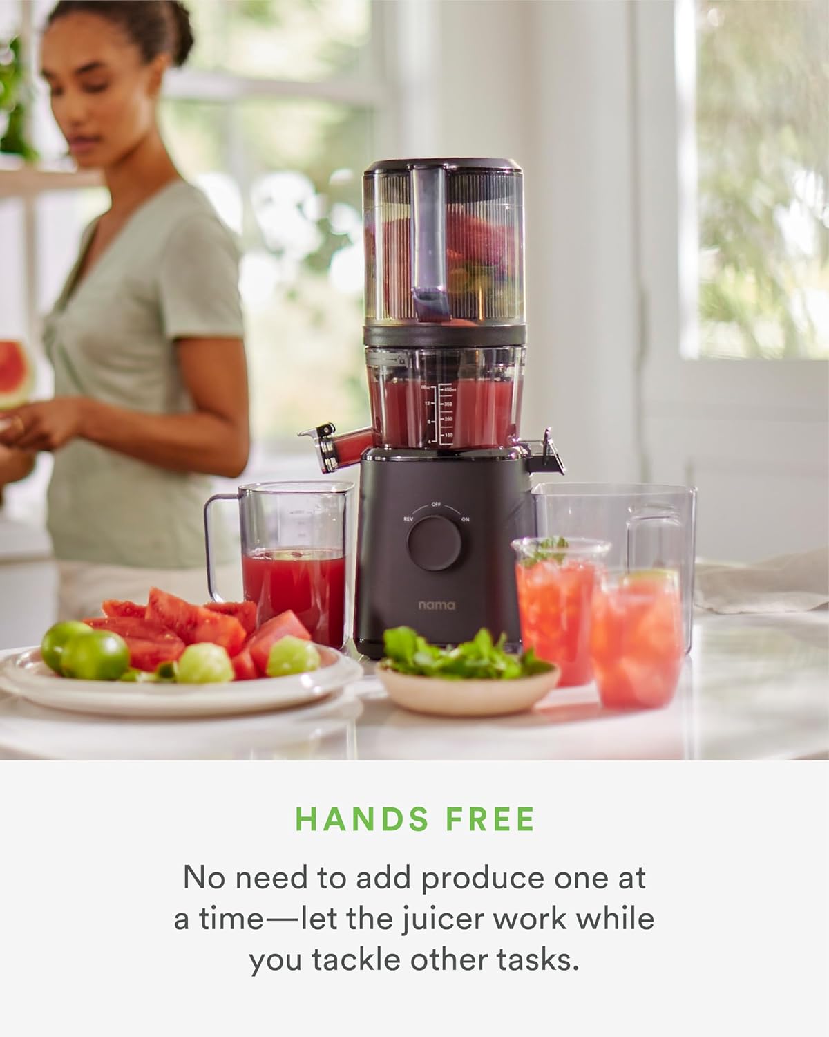 Nama J2 Cold Press Juicer – Self Feeding for Hands-Free Operation with Wide Mouth Hopper for Whole Recipe Loading, Zero Waste Masticating Juicer For More Juice, Less Pulp – Easy Cleanup & Assembly
