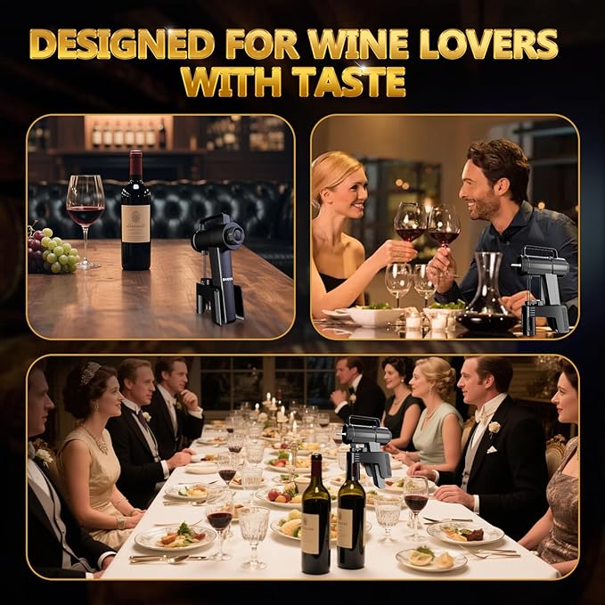 SKEOS Electric Wine Opener, Needle Piercing Vacuum Wine Bottle Opener for Smooth Extraction, No Cork Damage, Vacuum Seal Freshness, Perfect for Wine Lovers, Black