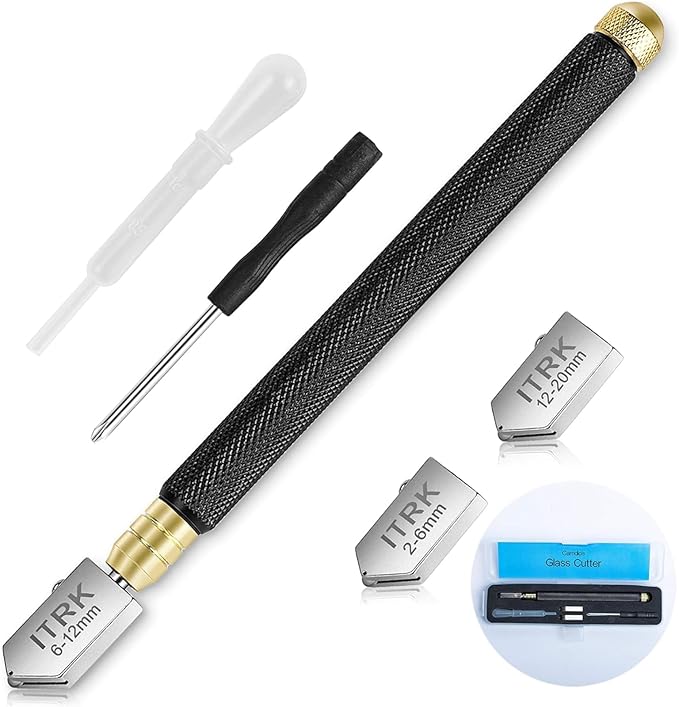 Glass Cutter 2mm-20mm, Upgrade Glass Cutter Tool, Pencil Style Oil Feed Carbide Tip for Glass Cutting/Tiles/Mirror/Mosaic.