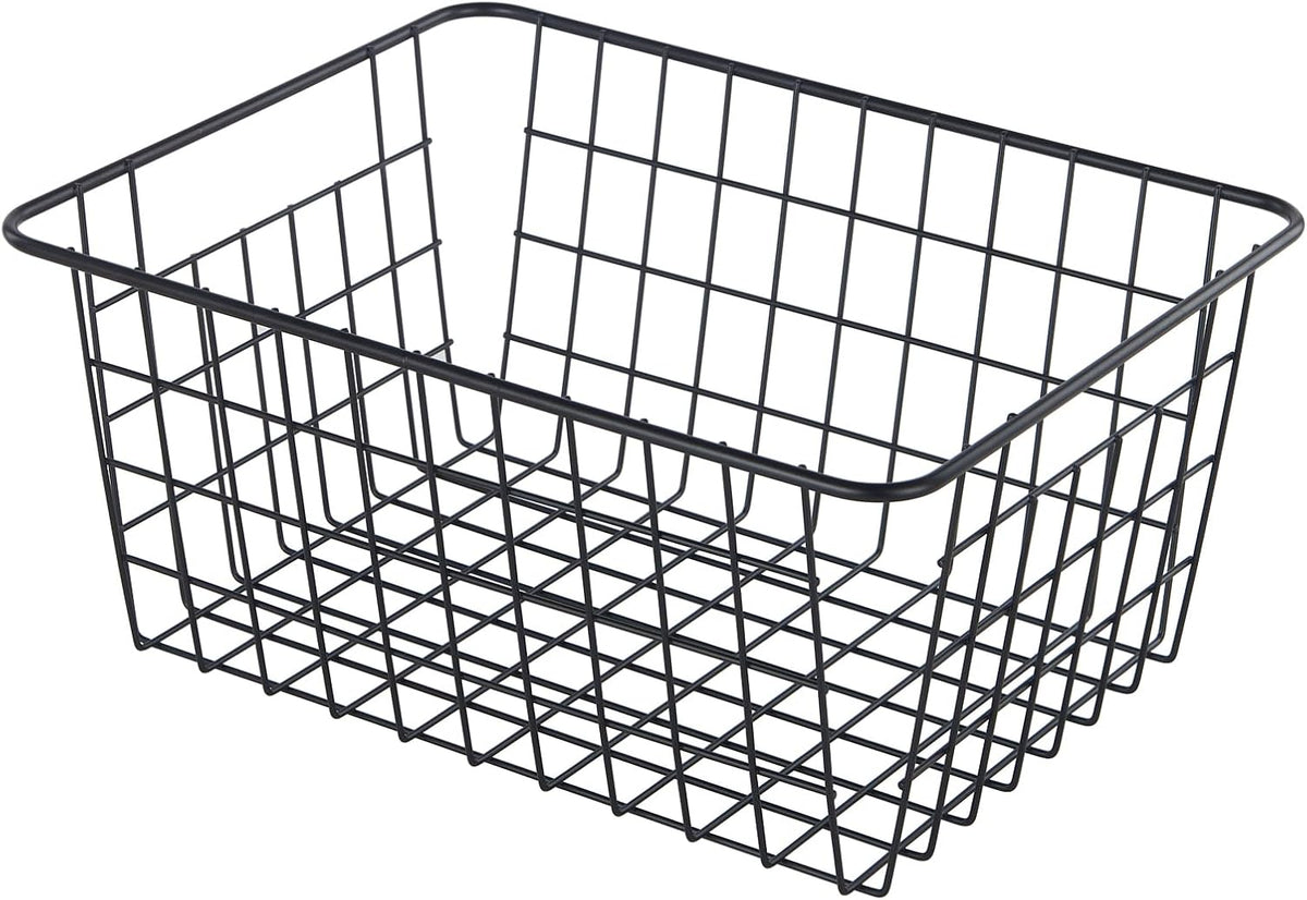 JUNCHU CHERRY【Extra Large】Wire Kitchen Storage Baskets 2 Packs,Perfect Pantry Organization Accessories Basket,Laundry Basket,Suitable for Countertop, Kitchen, Bedroom, Bathroom,Black