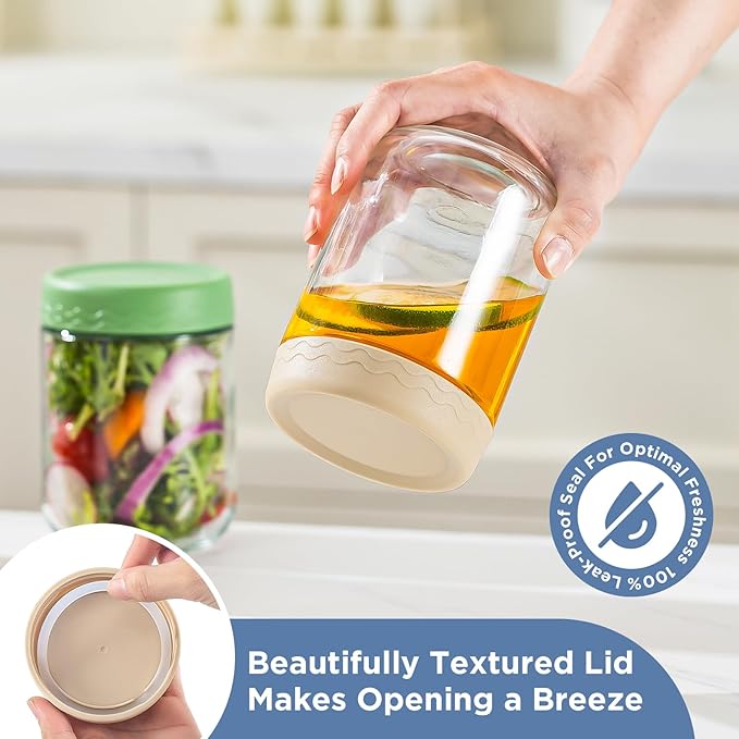 DRKIO 16 Oz Overnight Oats Containers with Lids - 4 Pack Glass Storage Jars with Airtight Lids Wide Mouth Mason Food Jars Great for Meal Prep Salad Chia Pudding Snacks Yogurt Sugar Spice Cereal