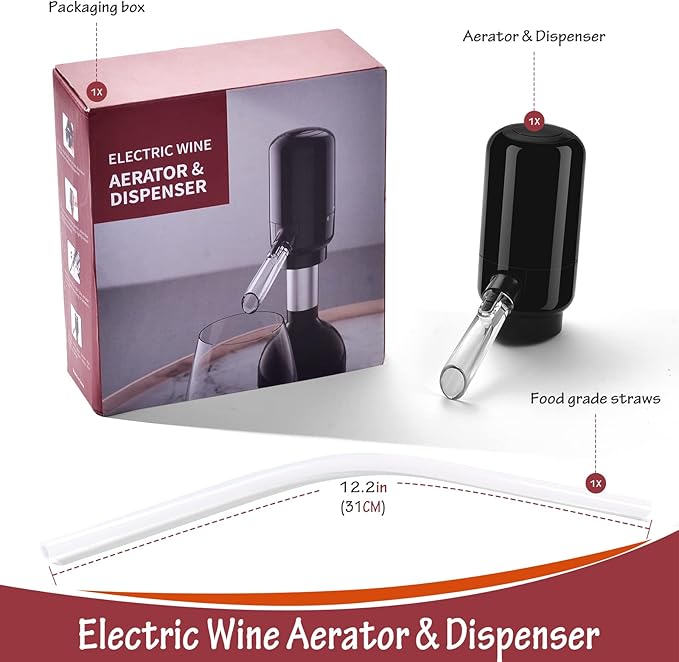 Electric Wine Aerator Pourer,Portable One-Button Wine Dispenser Machine and Wine Decanter Multi-Smart Automatic Filter Wine Pourer for Red Wine,Best Wine Gifts for Women and Wine Lovers