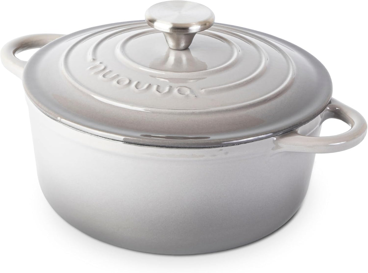 Cast Iron Dutch Oven with Lid – Non-Stick Ovenproof Enamelled Casserole Pot – Sturdy Dutch Oven Cookware – Grey, 3.1-Quart, 22cm – by Nuovva