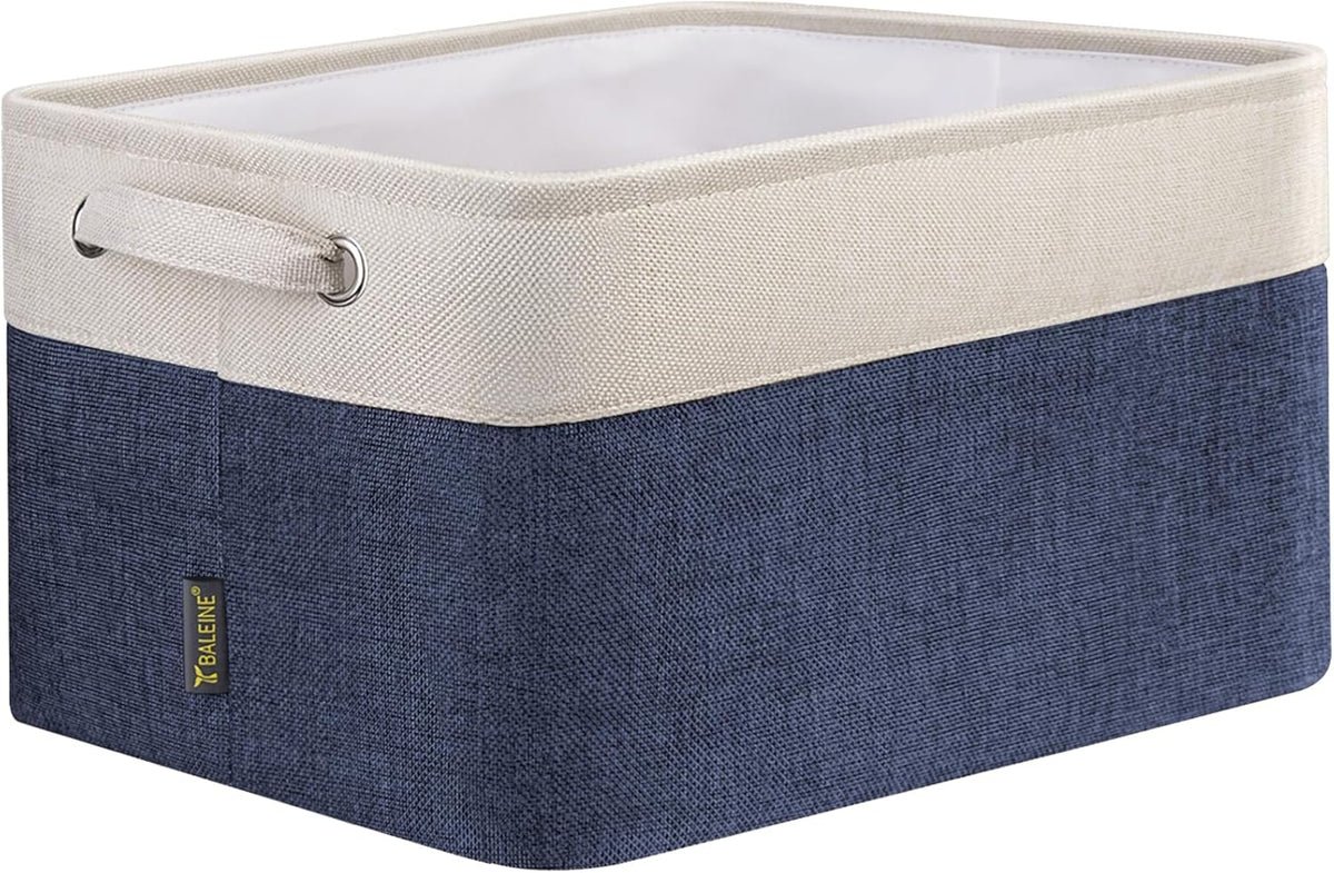 BALEINE 1 Pack Fabric Storage Bins for Shelves, Linen Storage Baskets for Organizing, Decorative Closet Bins for Clothes, Home (Navy Blue, 12"x8"x8")