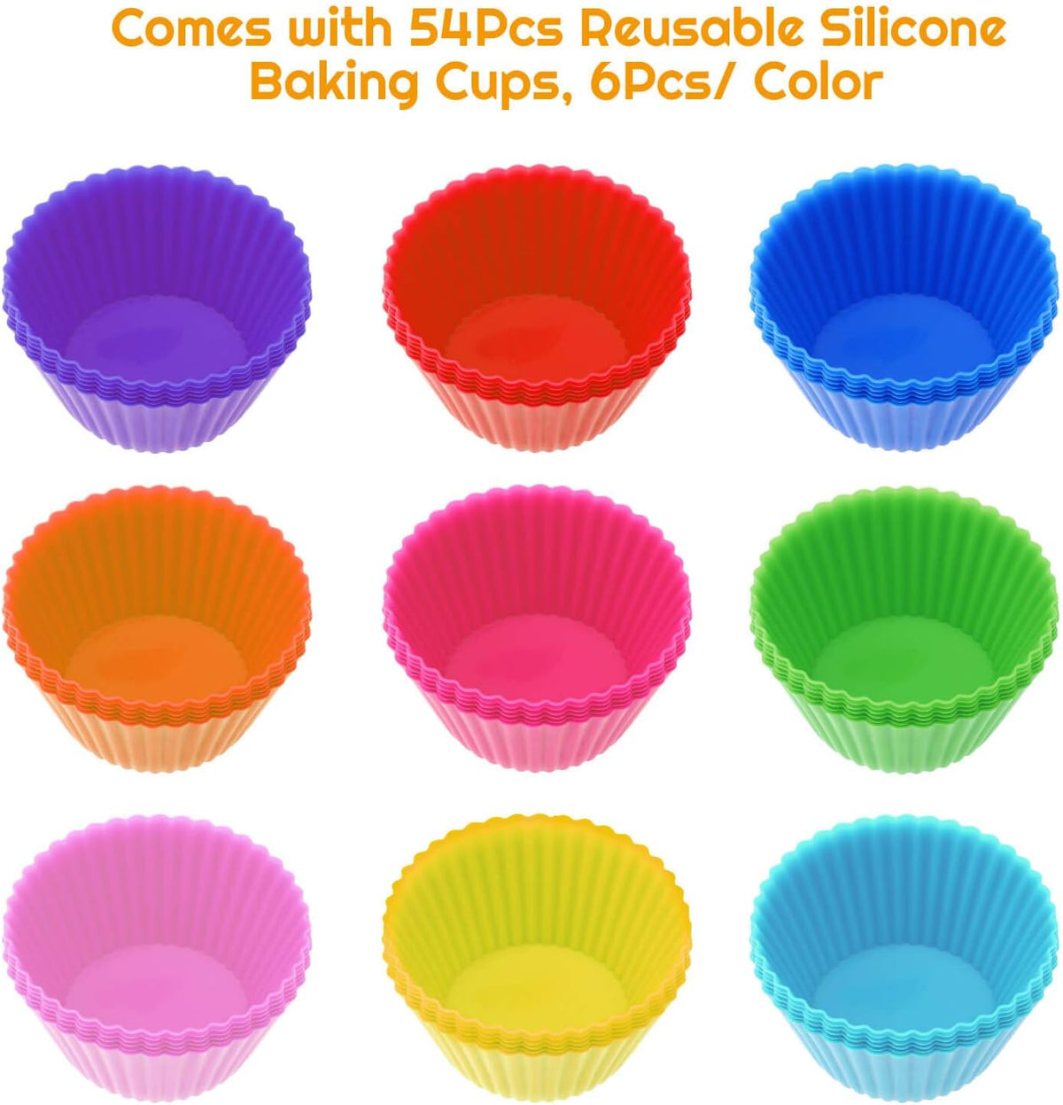 54 Pack Silicone Muffin Cups, Selizo Silicone Cupcake Baking Cups Reusable Muffin Liners Cupcake Wrapper Cups Holders for Muffins, Cupcakes, and Candies