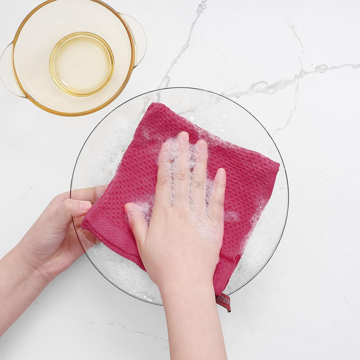 Homaxy 100% Cotton Waffle Weave Kitchen Dish Cloths, Ultra Soft Absorbent Quick Drying Dish Towels, 12 x 12 Inches, 12-Pack, Hot Pink