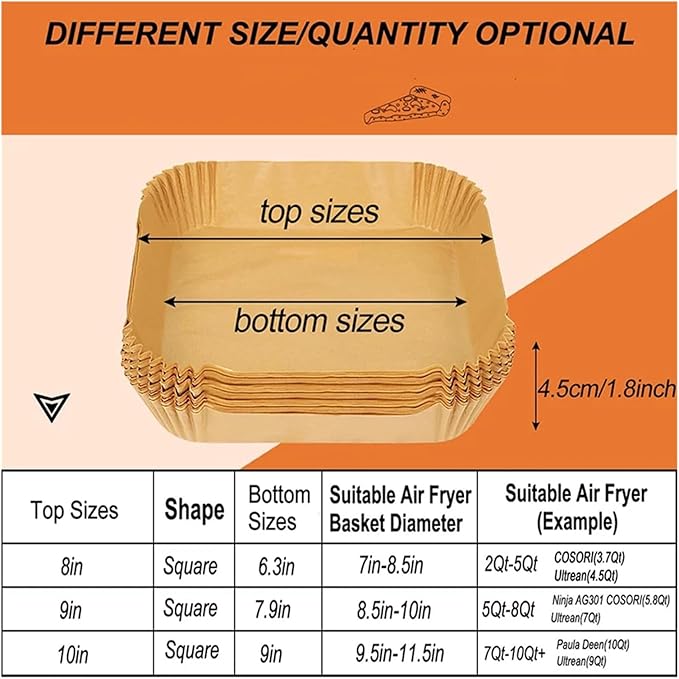 Large Air Fryer Disposable Paper Liners Nonstick 23cm Oven Airfryer Parchment Baking Paper ，Compatible For Ninja，Compatible For COSORI ，Grill Cooking Basket(16cm square,100 Pcs)