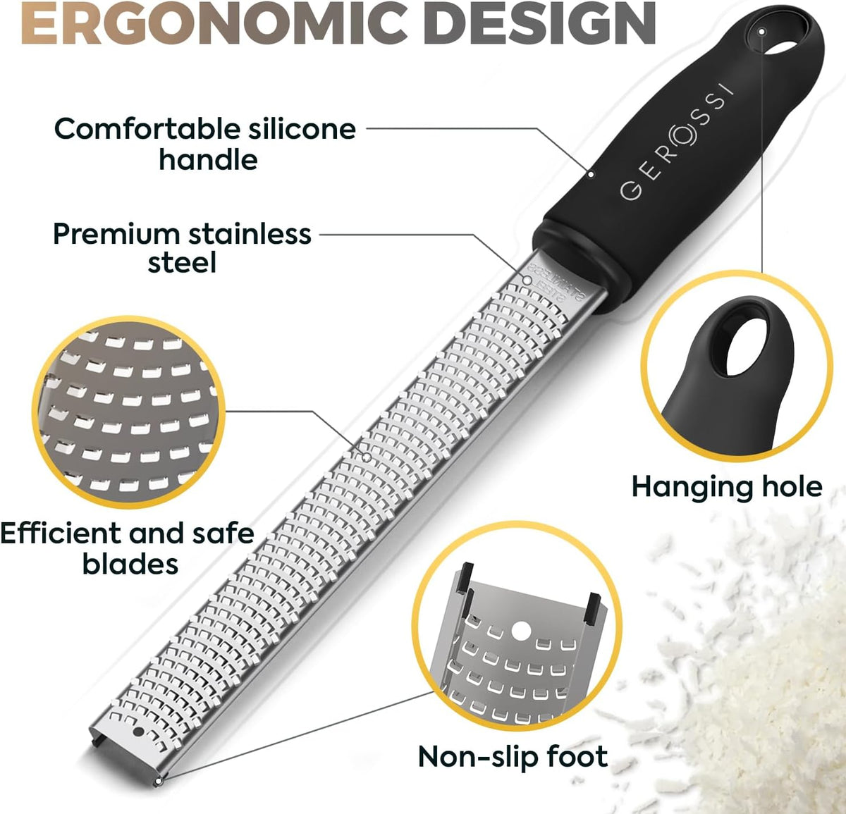 Stainless Steel Cheese Grater & Lemon Zester w/Extra Sharp Blade - Perfect for Lemon, Parmesan, Garlic, Chocolate - Spice Up any Dish in Seconds w/Your Premium Citrus Hand Grater with Handle - Black