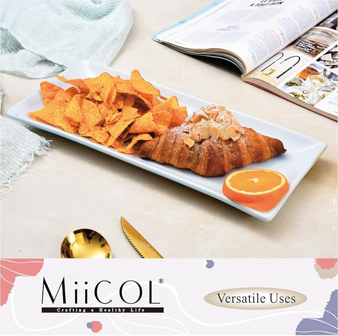 Miicol Porcelain Serving Platters Set of 3, Large Serving Trays 14 Inch, White Rectangle Plates, Ceramic Serving Dishes for Party, Restaurant, Buffet, Steak, Dessert, Salad, Fruit, Microwave Safe