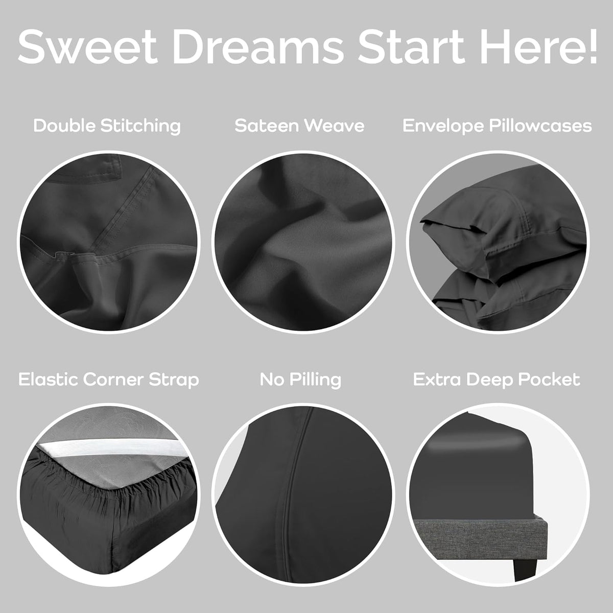 100% Viscose from Bamboo Sheets Queen Size, Super Soft Bedding Set, 4PC Cooling Sheets for Hot Sleepers, Vegan Silk Moisture Wicking, Organically Grown Bedsheet - Charcoal - 60" x 80"