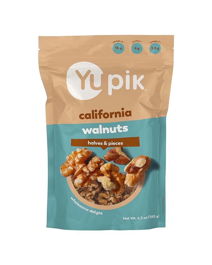Yupik California Walnuts, Halves and Pieces, 6.5 Oz, Gluten-Free, Kosher, Raw Nuts, Unsalted, Unroasted, No Shell, Healthy Snacks, Source of Omegas