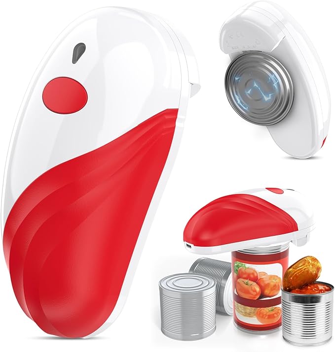 HuiJuKeJi Electric Can Opener, One-Touch Automatic Can Opener for Seniors with Arthritis, Rechargeable Hands-Free Can Opener for Almost Can Sizes, Smooth Edge & Food-Safe Kitchen Gadgets-Red