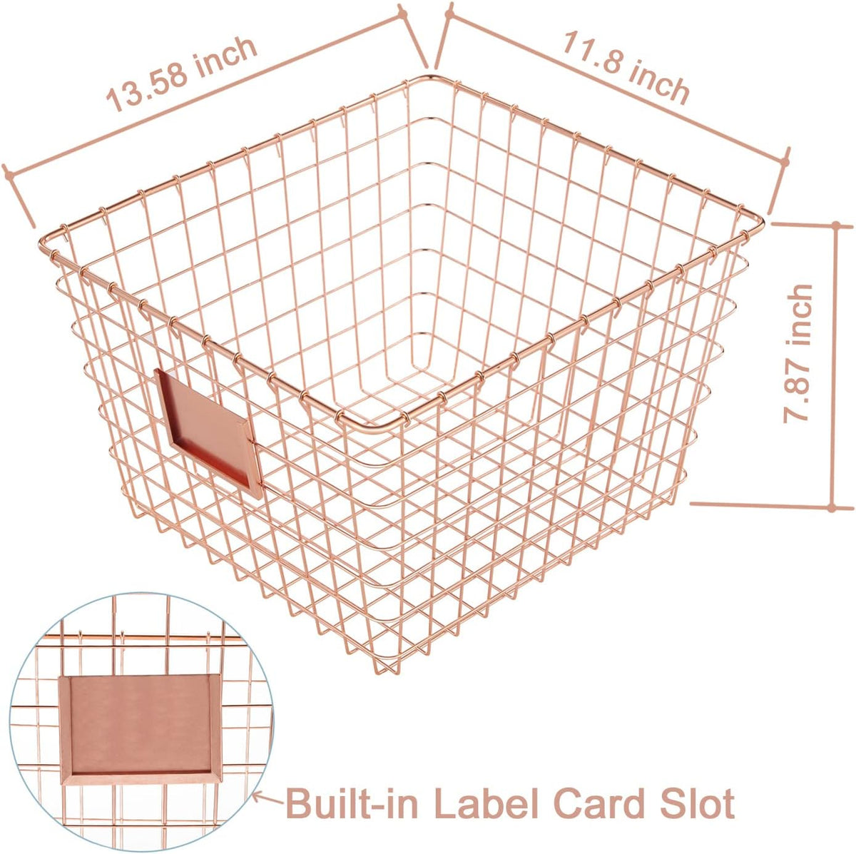 4 Pack【Extra Large】 Wire Handmade Storage Basket for Organizing Household Goods,Pantry Organization,Bathroom countertop,Laundry,Wardrobe Storage Basket,Rose Gold