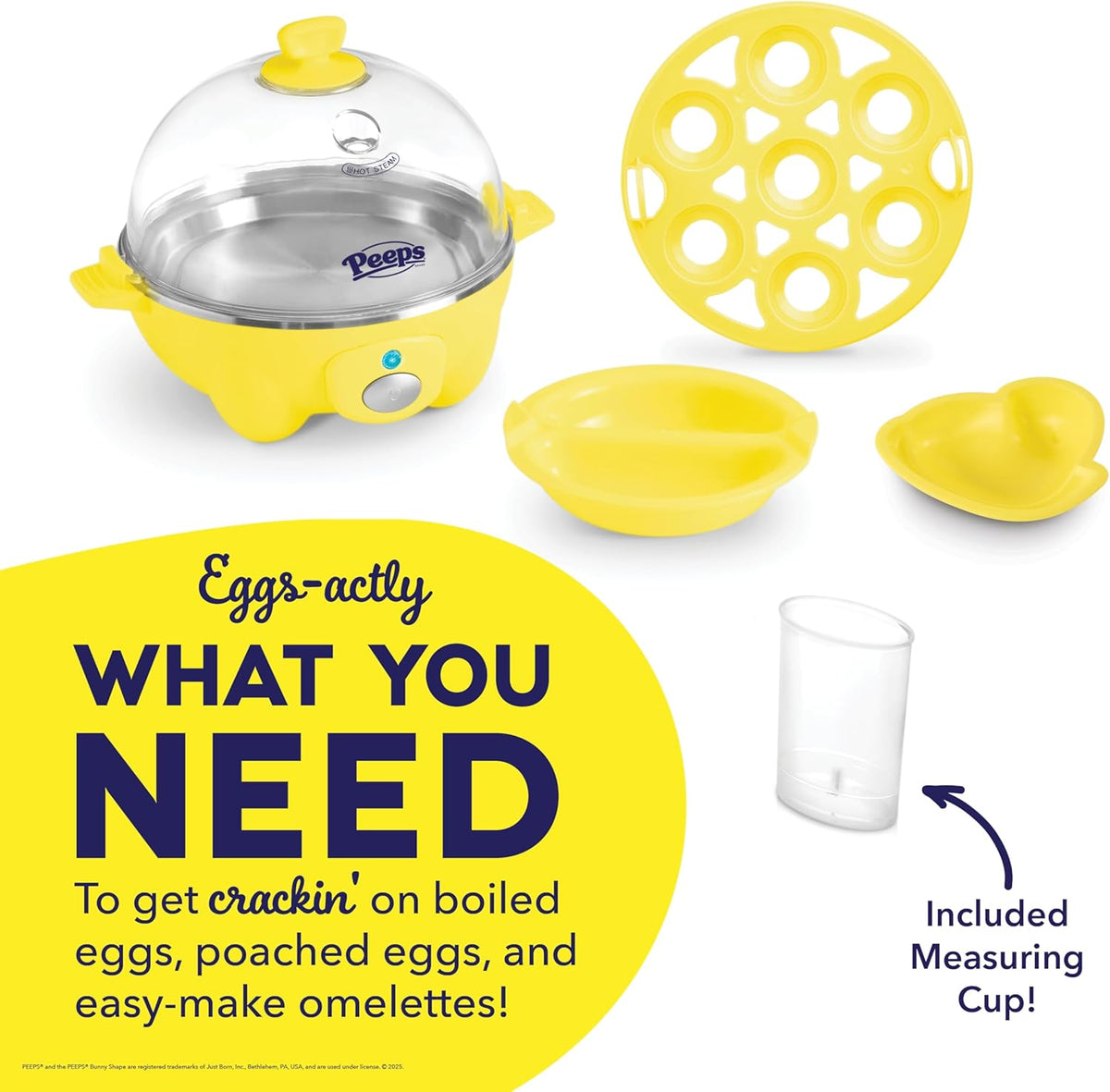 PEEPS x Dash Chick Rapid Egg Cooker: 7 Egg Capacity Electric Egg Cooker for Hard Boiled Eggs, Poached Eggs, Scrambled Eggs, or Omelets with Auto Shut off Feature - Yellow