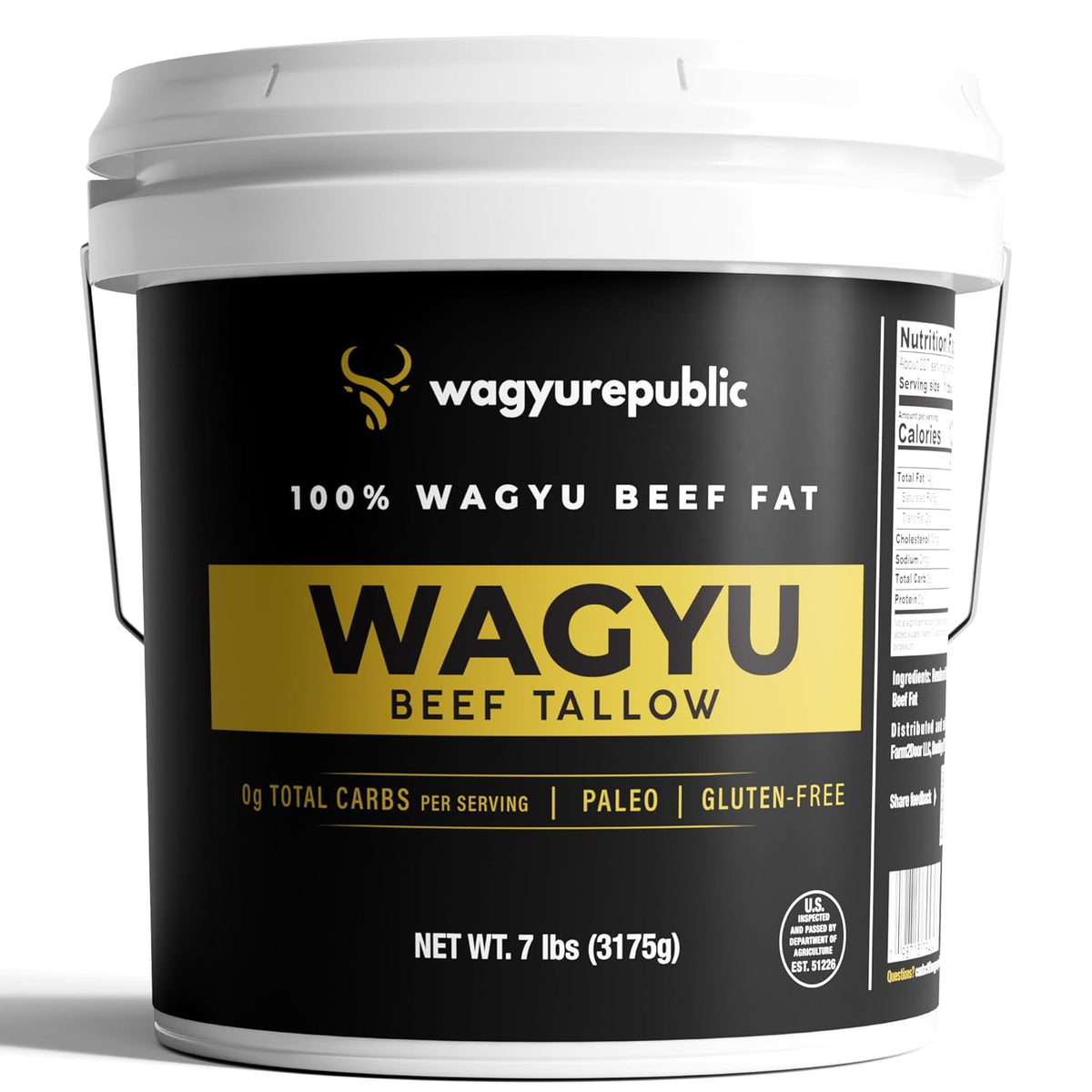 Wagyu Republic Beef Tallow ⎸ Grass Fed Wagyu Beef Tallow, Great for Cooking Steak or as Tallow Balm ⎸ Keto, Gluten Free Protein Snacks for Adults, Perfect for Whole 30 or Carnivore Diet ⎸7lbs