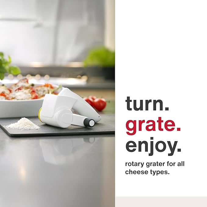 Zyliss Classic Cheese Grater - Handheld Rotary Grater with Handle - Vegetable, Chocolate, Hard Cheese & Nut Grater – White