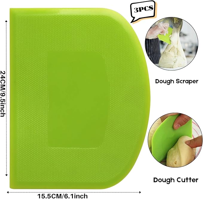 SURDOCA Dough Scraper Bench Scraper - 3P 9.5x6.1" Plastic Flexible Bowl Scraper, Sharp Edge & Angles Cake Scraper. Non-Slip Bakeware Decorating Tools Sculpting & Modeling Tools - Pink+White+Pink