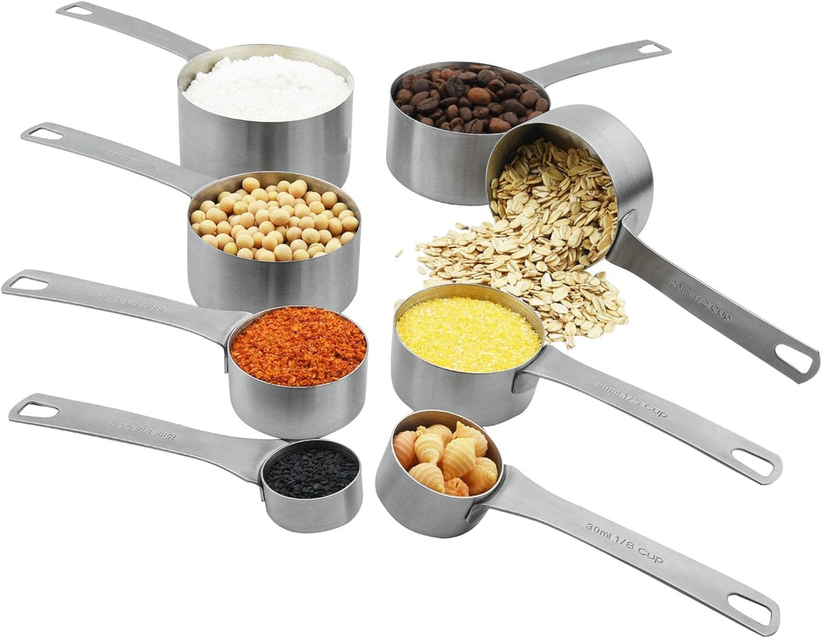 Smithcraft Measuring Cups and Spoons Set, 18/8 Stainless Steel Measuring Cups and Spoons for Kitchen & Baking, Heavy Duty Metric & US 8 Measuring cups, 9 Measuring Spoons Set