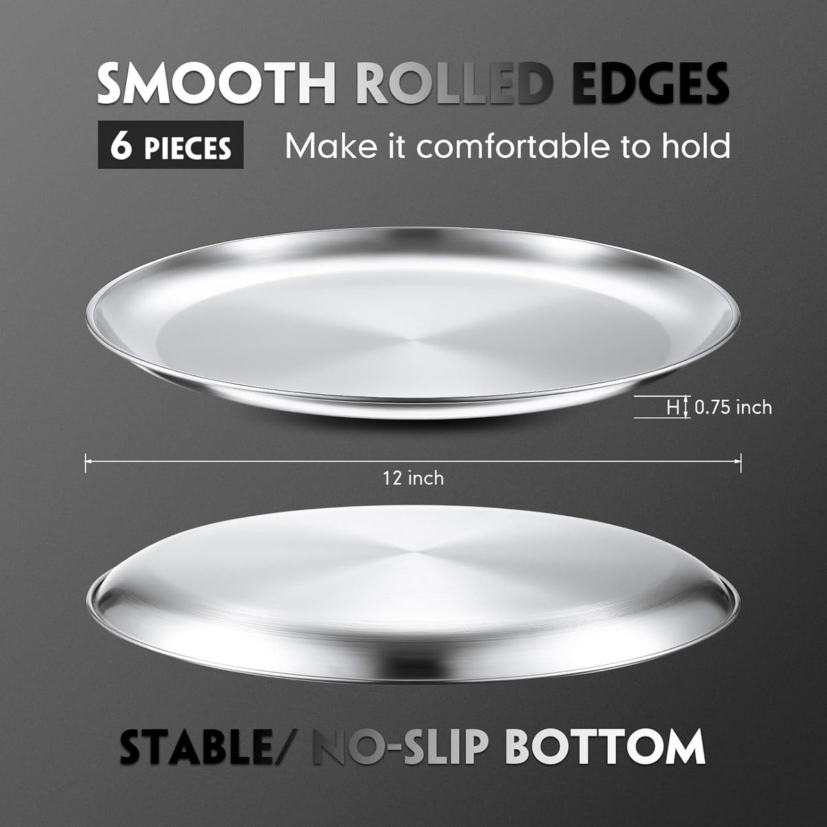 Thenshop 6 Pieces 10 Inch Pizza Pans Bulk Stainless Steel Sets Round Bakeware Pizza Trays for Oven Kitchen Baking Home Restaurant Safe Sturdy Reusable Easy Clean(Silver)