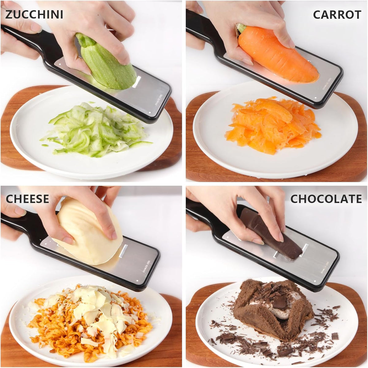 LHS Lemon Zester Grater Set of 3 - Cheese Grater Kitchen Tool for Parmesan Cheese, Ginger, Nutmeg, Chocolate, Vegetables, Stainless Steel Cheese Shredder（Fine & Ribbon & Coarse Blades）