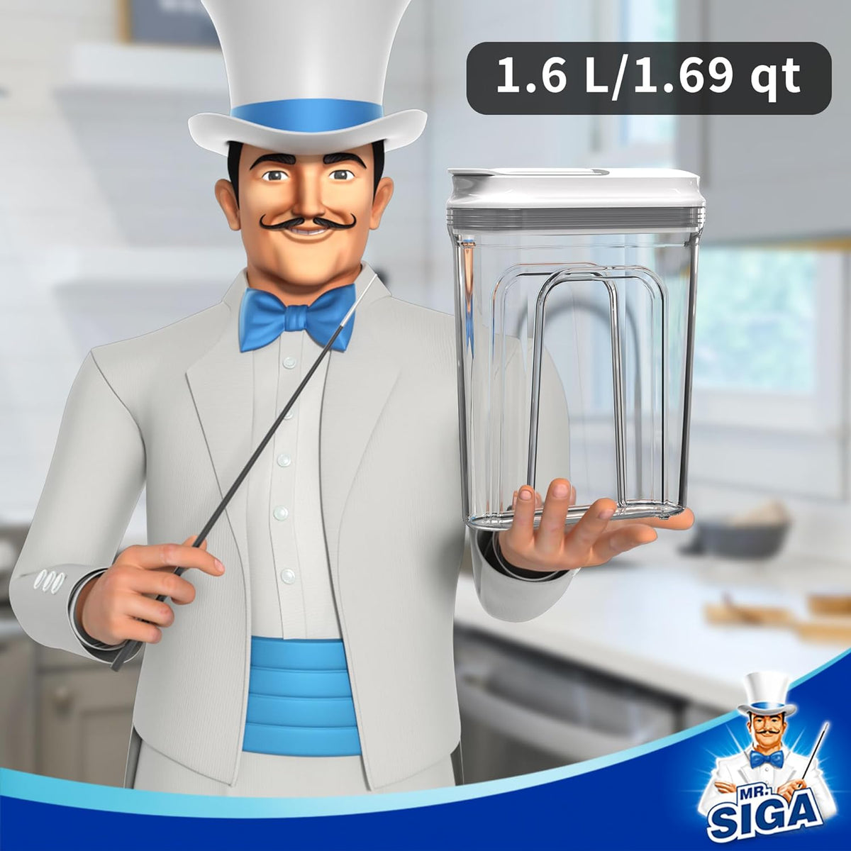 MR.SIGA Airtight Cereal Dispenser Set, Storage Containers for Dry Goods, Nuts, Beans, Snacks, BPA Free, 1.6 L / 1.69 Qt, Medium, Clear, 2 Pack