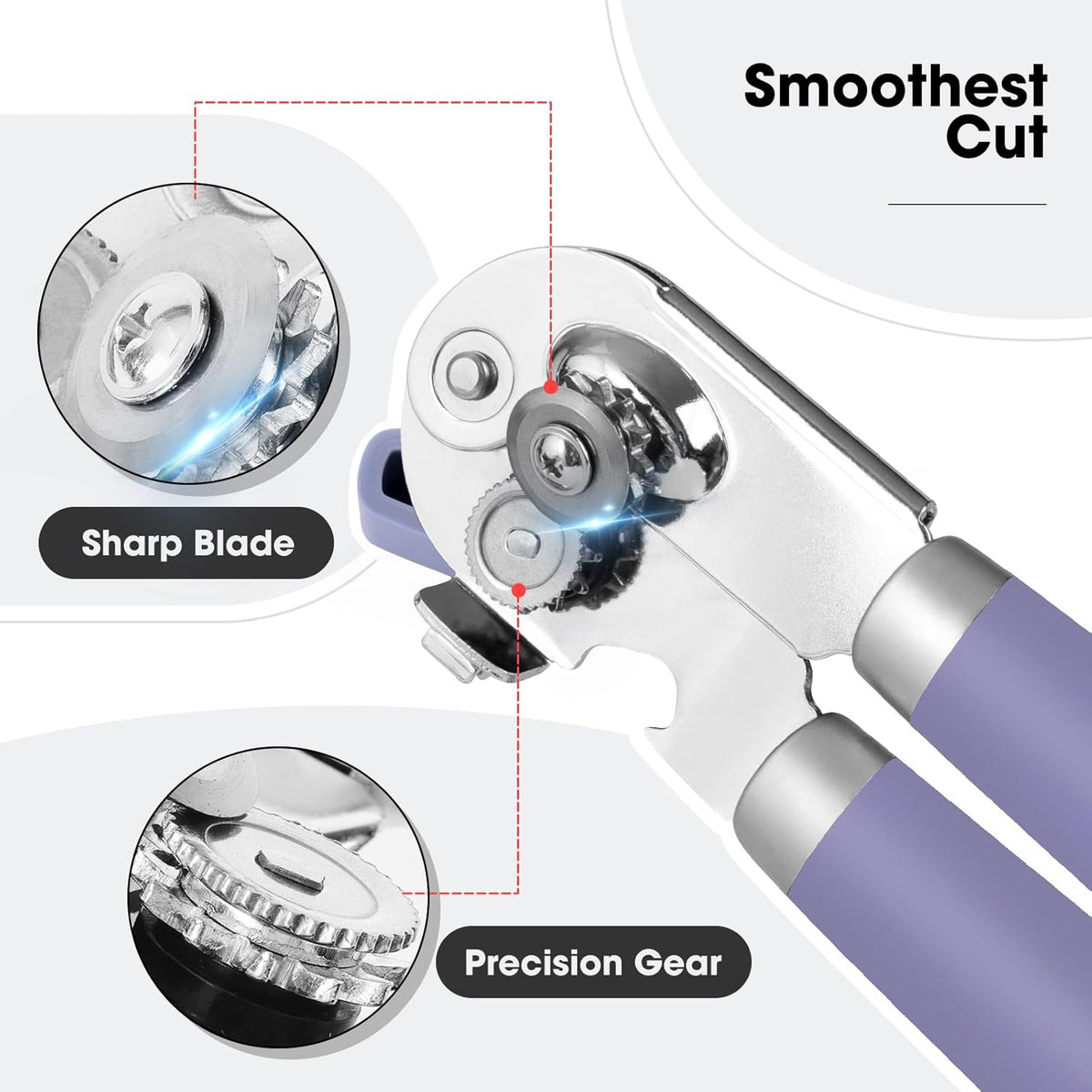 Beneno Can Opener Manual with Magnet, Hand Held Heavy Duty Can Opener with Durable Sharp Blade Smooth Edge, Big Effort-Saving Knob, Soft Grip Rubber Handle, Multifunctional Bottle Opener, Purple