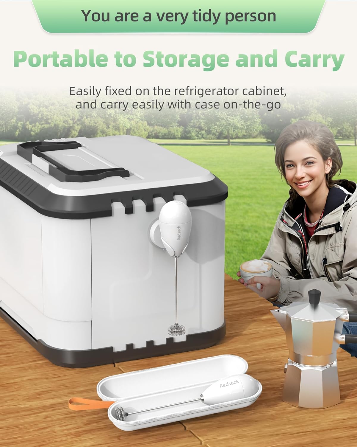 Milk Frother Handheld with Case,USB C Rechargeable Frother Wand for Coffee, Portable Electric Whisk with Stand,Waterproof Hand Drink Mixer Travel for Lattes, Cappuccino, Matcha, Egg (White)