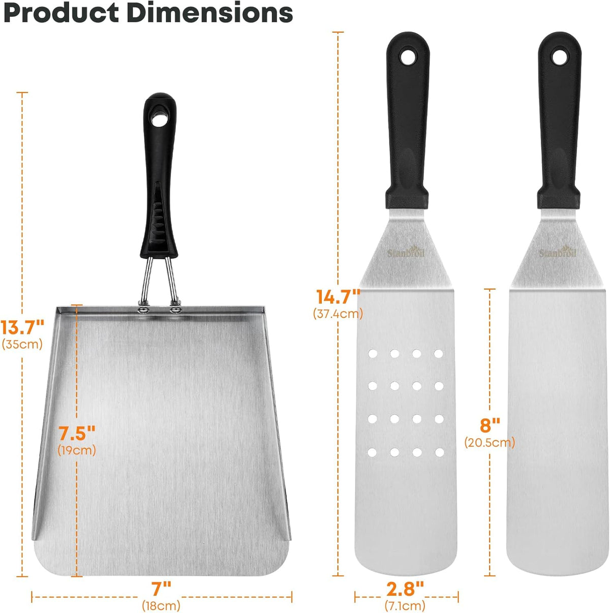 Stanbroil Griddle Spatula Set - Stainless Steel, 3 PCS Flat Top Grill Accessories for Blackstone Griddle