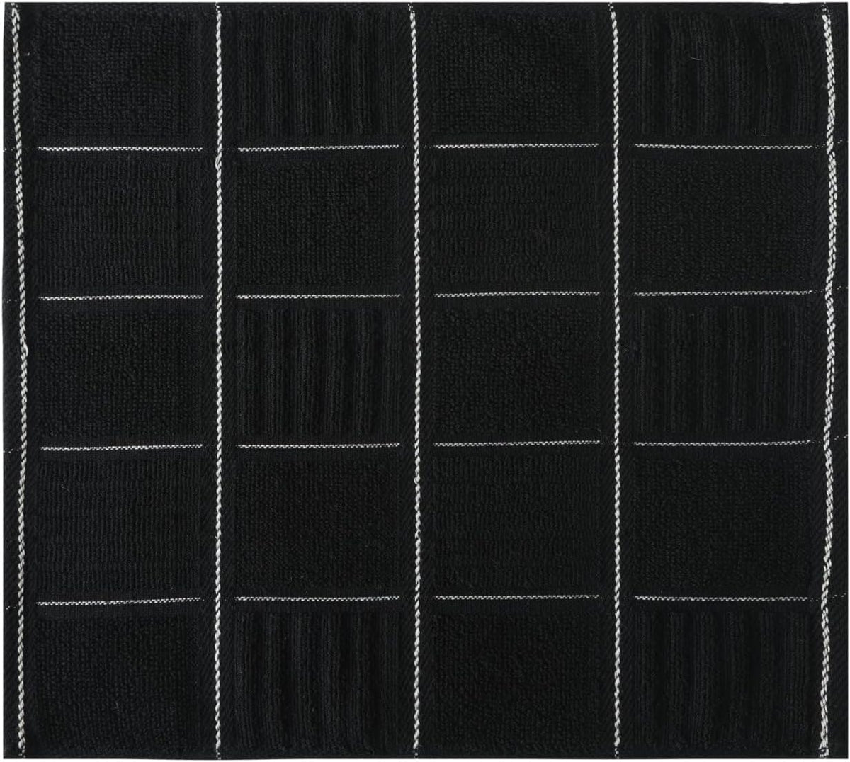 Glynniss Dish Cloths for Kitchen Washing Dishes, Super Absorbent Dish Rags, Cotton Terry Cleaning Cloths Pack of 8 (Black, 12x12 inches)