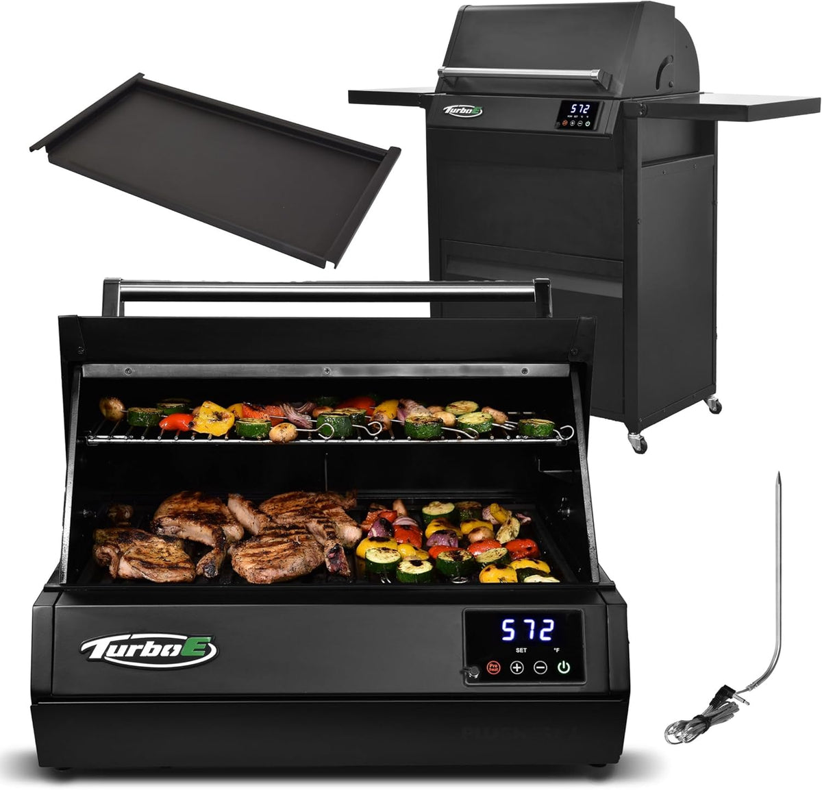 Turbo E Outdoor Electric Grill by PLUGNGRILL - High-Power 1700W Infrared Grill Technology - 24-Inch Smart BBQ Grill with Probe & Digital Display for Precise Cooking & Searing (Turbo E Complete Bundle)