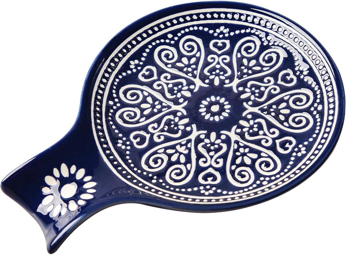 Ceramic Spoon Rest, Cooking Spoon Holder for Kitchen Counter/Stove Top/Dining Table Modern Farmhouse Decorative, Large (Blue)