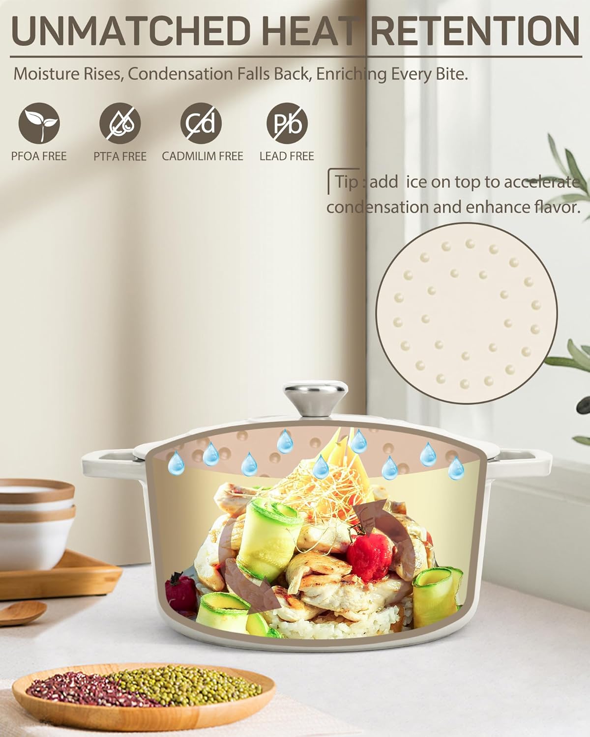 6 QT Dutch Oven Pot with Lid, Enameled Cast Iron Dutch Oven for Bread Making, Braiser, Cooking, Dual Handles, Oven Safe up to 500° F or on Stovetop, Gifts for Family - Off White
