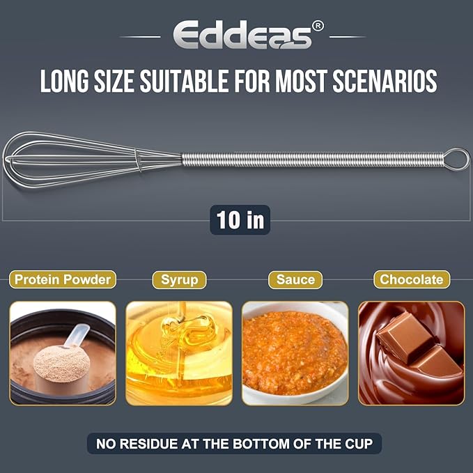 Long Mini Whisks Stainless Steel, Eddeas Skinny Small Whisk 10 inch Tiny Whisk With Long handle for Whisking, Beating, Mixing Sauces, Blending Ingredients Kitchen Small Wisk