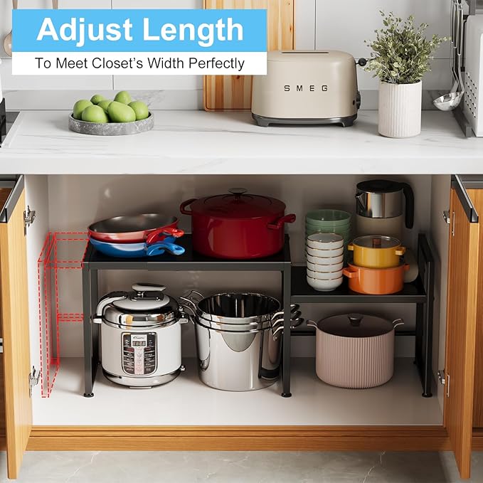 44.3 Inches Expandable Metal Storage Shelves,150LBS Heavy Duty Shelving Units and Storage For Appliance,Adjustable Utility Organization and Storage Shelf Rack For Kitchen Cabinet Closet Garage Pantry