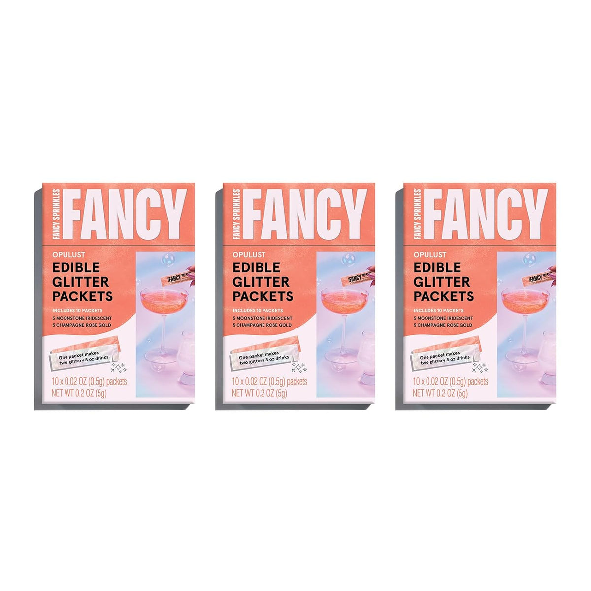 Fancy Sprinkles Opulust Edible Glitter Packets Portable & On-The-Go for Sparkling Drinks, Champagne, Cocktails, Wine, Beer, & more. (3 Pack)