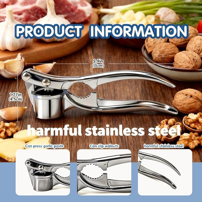 1 Pack Garlic Press, Heavy-Duty Rust-Resistant Garlic Mincer & Crusher with Ergonomic Handle, Easy Squeeze, Easy Clean, Dishwasher Safe