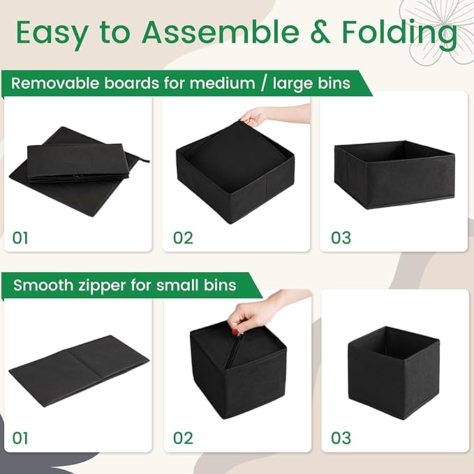 Criusia 16 Pack Underwear Drawer Organizer, Drawer Organizer Clothes, Foldable Cloth Storage Box Closet Dresser Drawer Divider Organizer for Clothes, Scarves (Black)