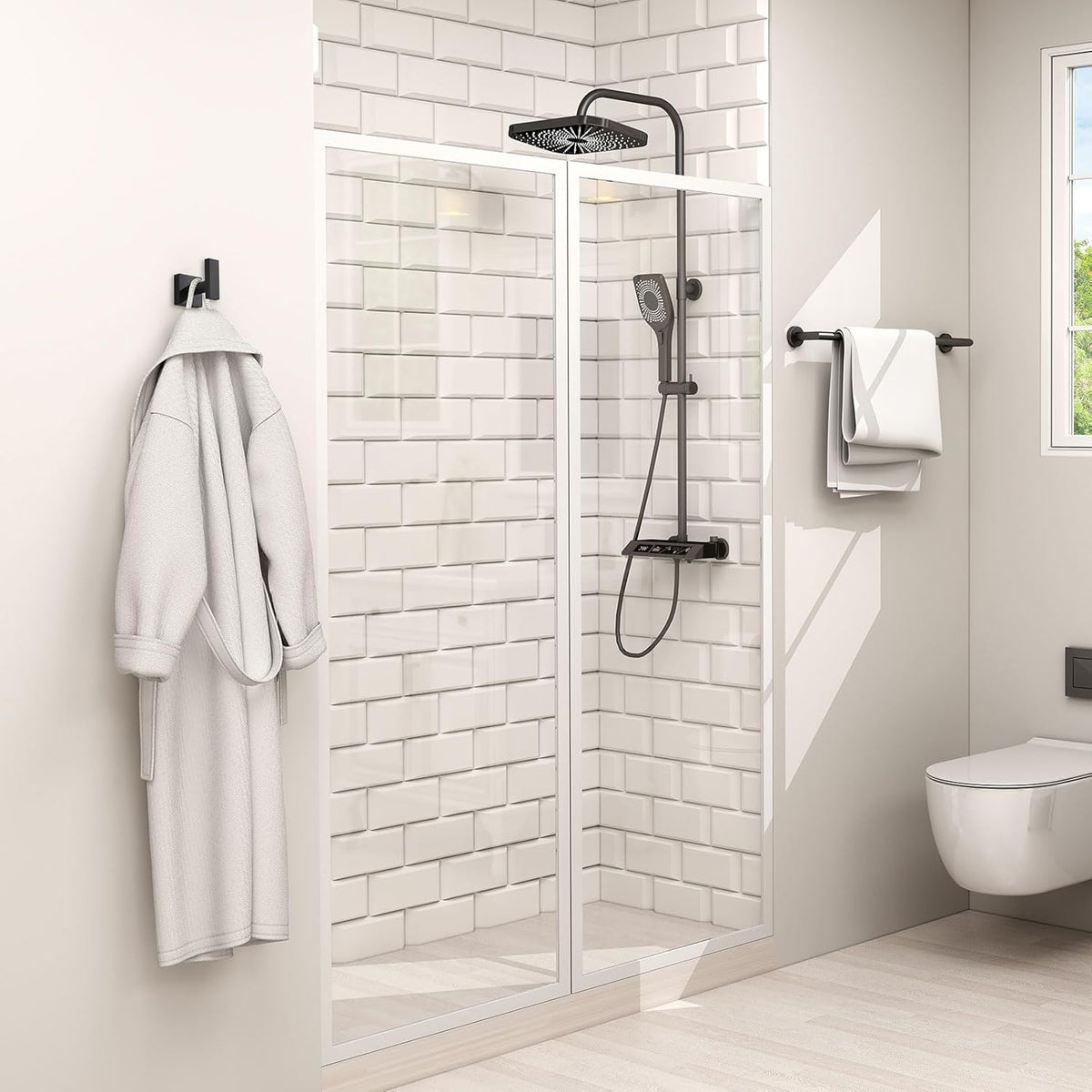 Angle Simple Bathroom Towel Hooks, Stainless Steel Robe Coat Hooks for Wall, Matte Black, 2 Pack