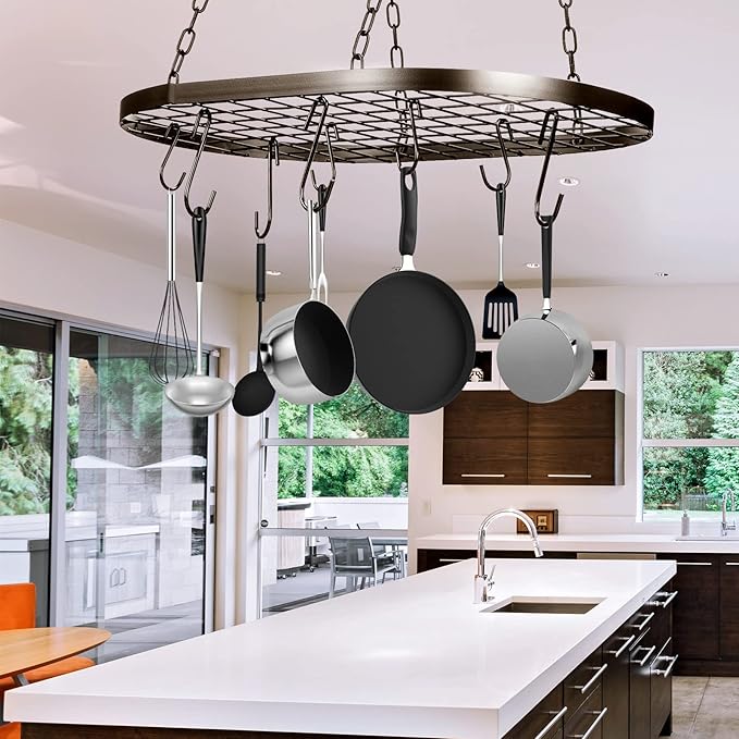 20 Inch Pots and Pans Organizer Hanging Rack Pot and Pan Organizer with 20 S Hooks for Home, Restaurant, Kitchen Cookware, Utensils, Books, Household(Bronze)