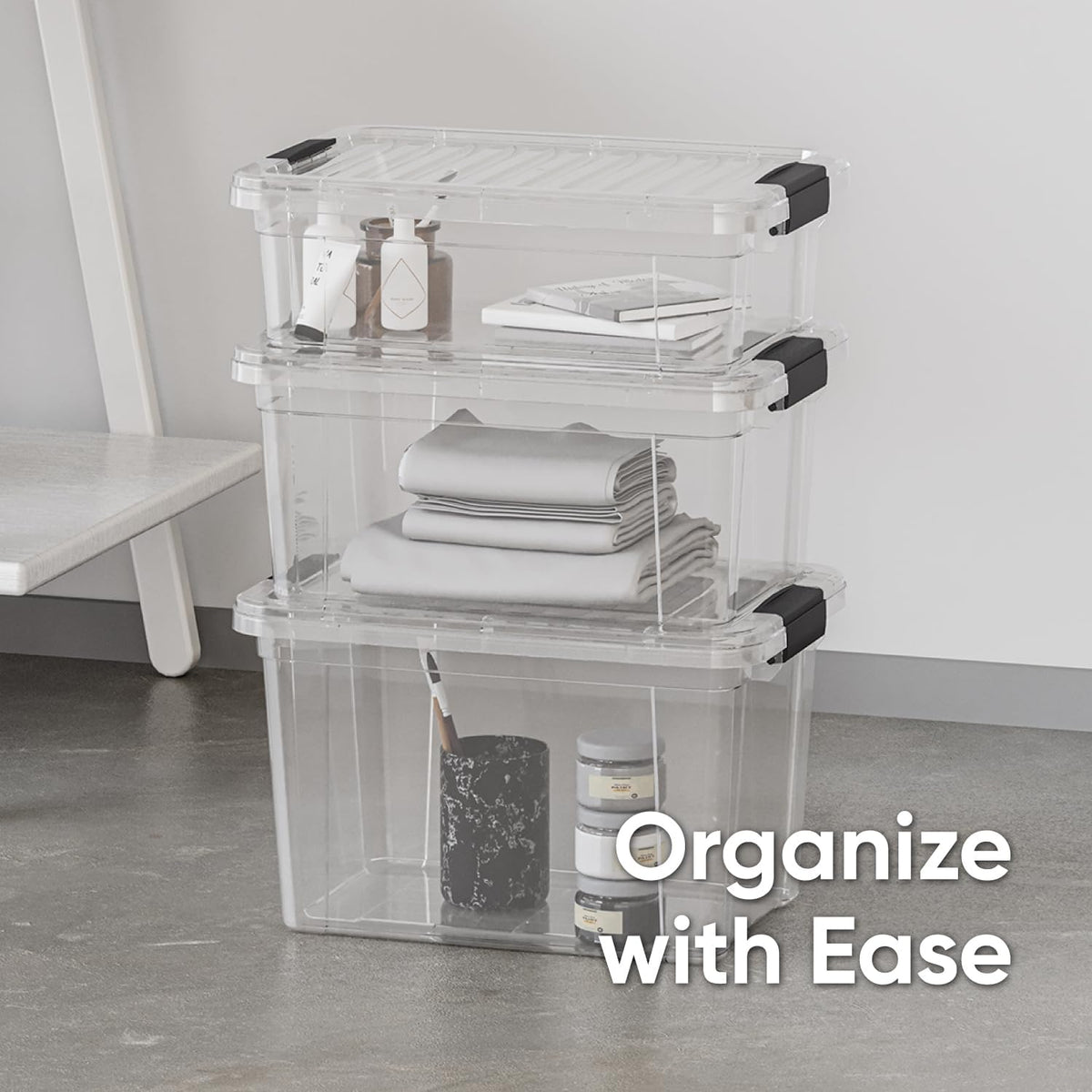 Superio Storage Bins with Lids- 2 Pack, 7.4 Qt Clear Boxes for Organizing, Stackable Plastic Containers- BPA Free, Non-Toxic, Odor Free, Organizer for Home, Office, Dorm