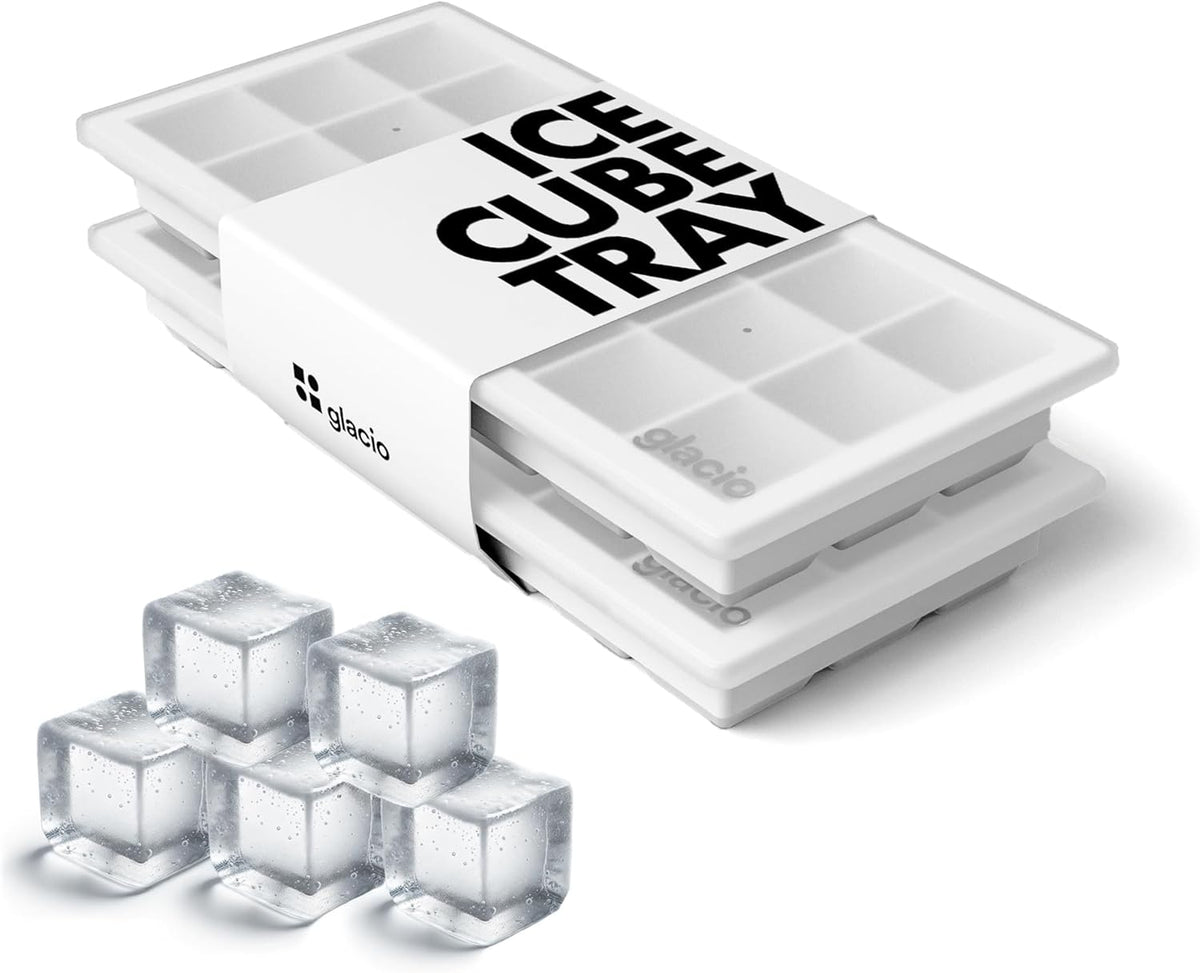 glacio Ice Cube Tray – Small Silicone Molds with Lids, BPA-Free and Flexible for Cocktails and Beverages – Set of 2