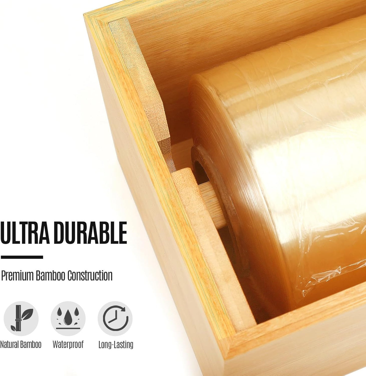 12" Commercial Plastic Wrap Dispenser with Cutter & Roller - Heavy-Duty Holder for 3000ft Film, 1000ft Foil Roll, Fits Costco Saran Wrap - Restaurant, Kitchen & Foodservice Storage